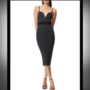 Herve Leger Black Gray‎ Metallic Evening Midi Dress Size L Retails: $1,150